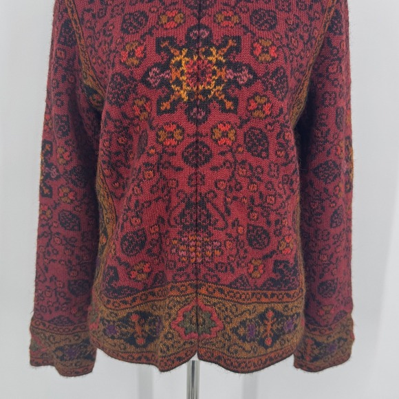 Peruvian Connection 100% Alpaca Mandarin Spice Jacket Size Medium Red Boho Artsy - Picture 4 of 11